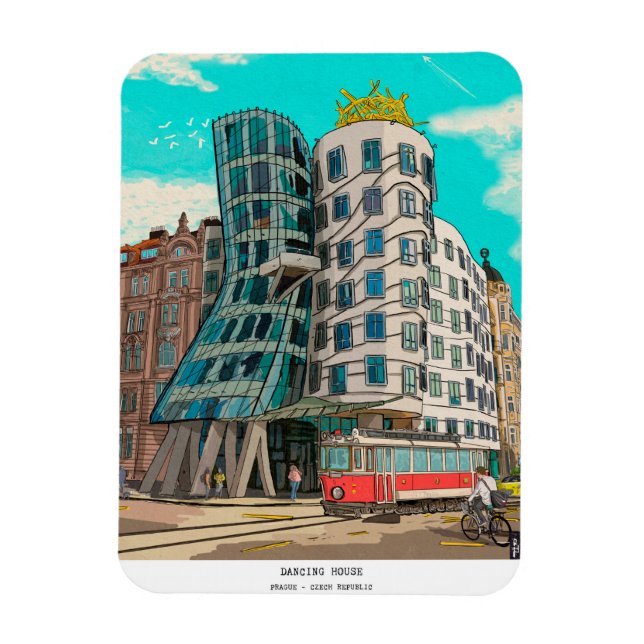 Dancing House Prague Czech Republic Whimsical Art Magnet (Vertical)