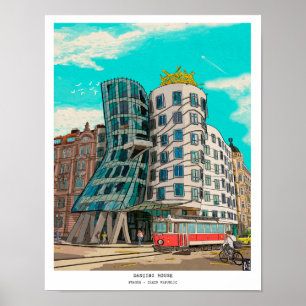 Dancing House Prague Czech Republic Whimsical Art Poster