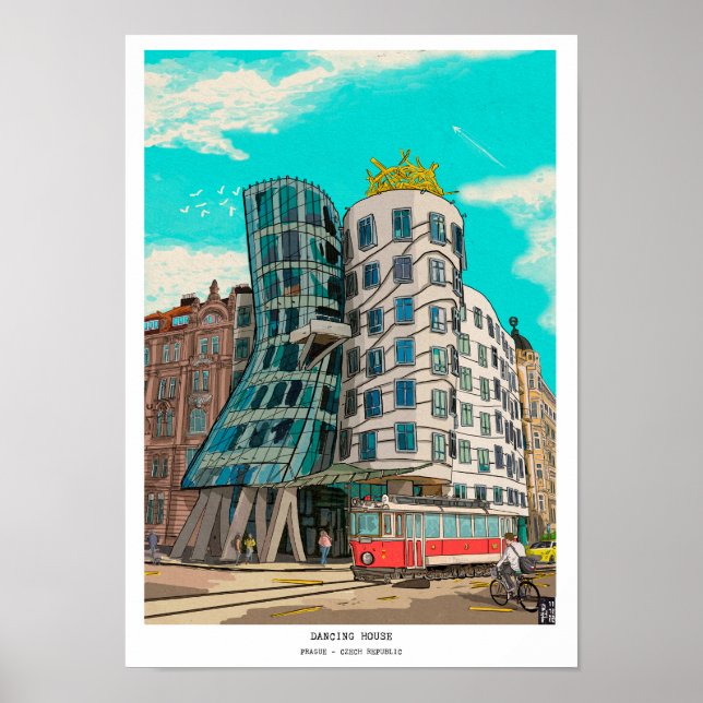 Dancing House Prague Czech Republic Whimsical Art  Poster (Front)