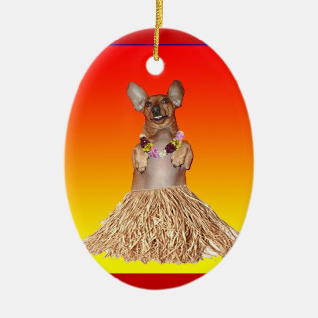 Dancing Hula Dachshund Ornament (Front)