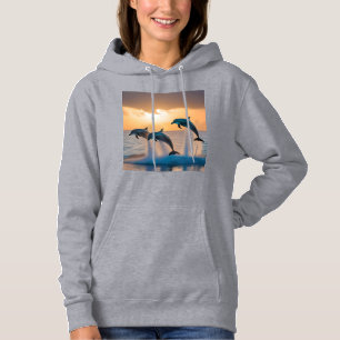 Dancing in the Dusk: Three Dolphins Leaping  Hoodie