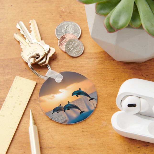 Dancing in the Dusk: Three Dolphins Leaping  Key Ring (Desk)