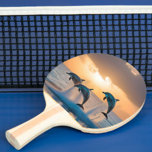 Dancing in the Dusk: Three Dolphins Leaping  Ping Pong Paddle