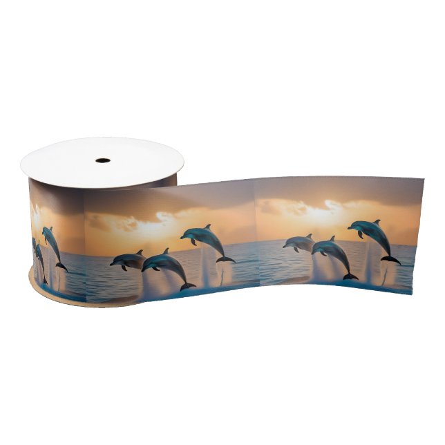 Dancing in the Dusk: Three Dolphins Leaping  Satin Ribbon (Spool)