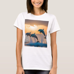 Dancing in the Dusk: Three Dolphins Leaping  T-Shirt