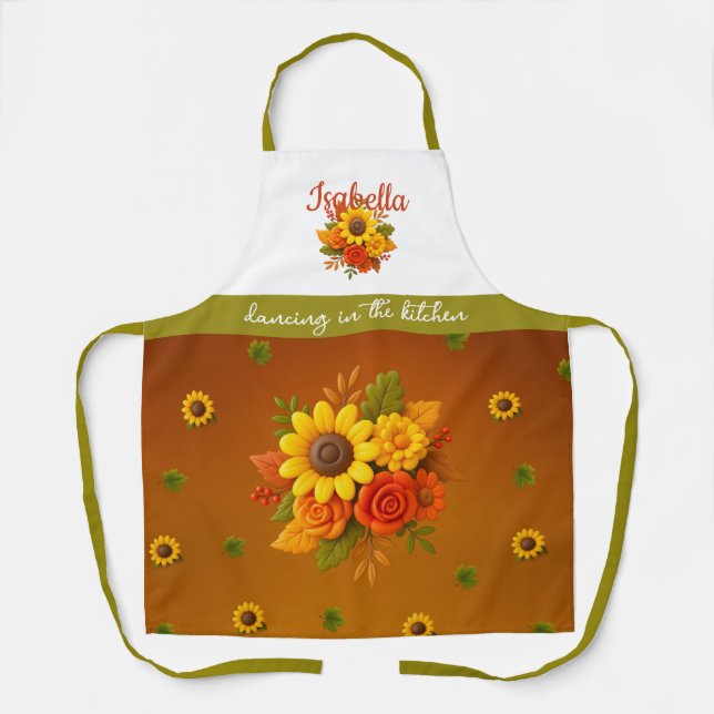 "Dancing in the Kitchen"- Autumn Sunflower Bouquet Apron (Front)