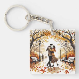 Dancing in the Park in the Fall Key Ring