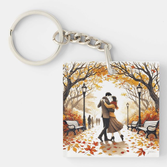 Dancing in the Park in the Fall Key Ring (Front)