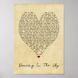 Dancing In The Sky Vintage Heart Song Lyric Print