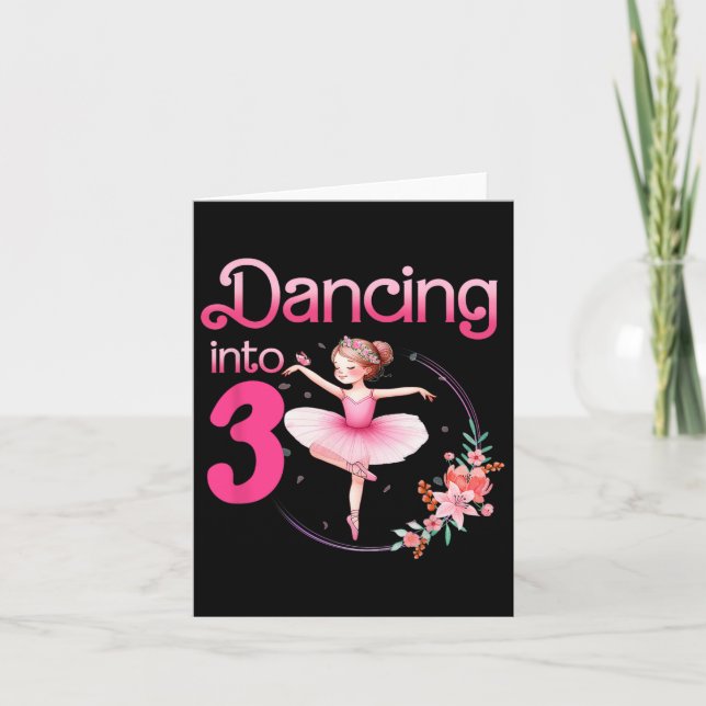 Dancing Into 3 Ballerina 3rd Birthday Party Ballet Card (Front)