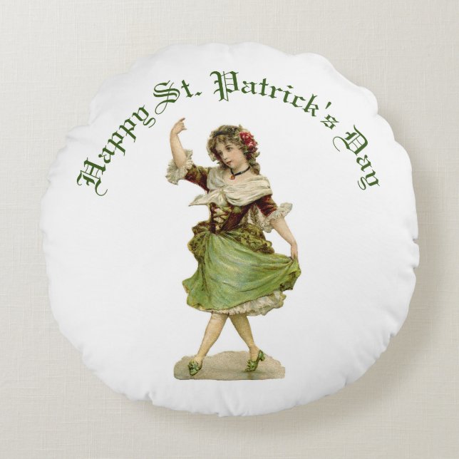 Dancing Irish Lass Round Pillow (Front)