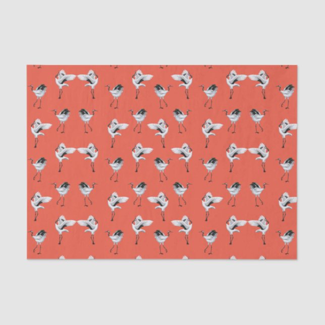 Dancing Japanese Cranes Tissue Rouge Tissue Paper (Front)