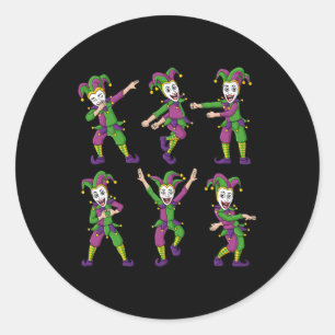 Dancing Jokers Mardi Gras Fun Boys Girls Kids Classic Round Sticker