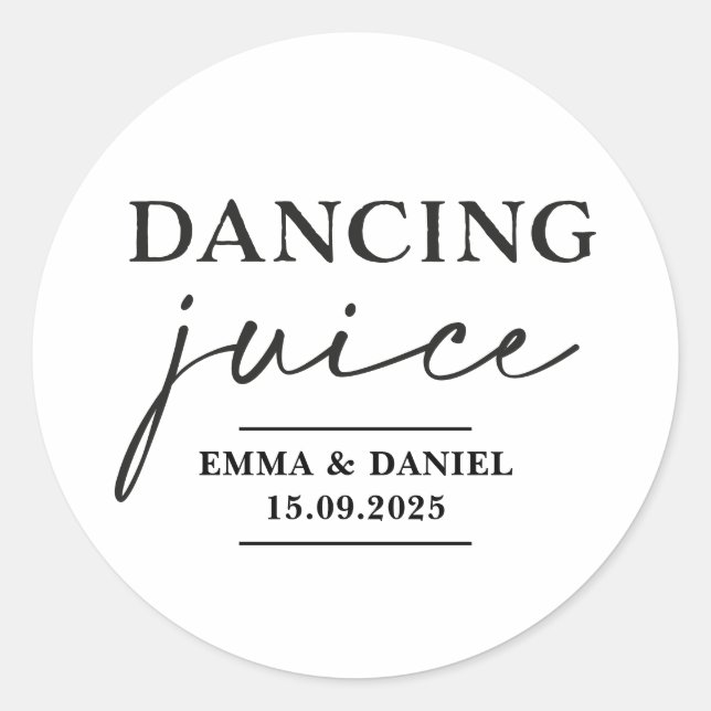 Dancing Juice Wedding Favour Stickers (Front)