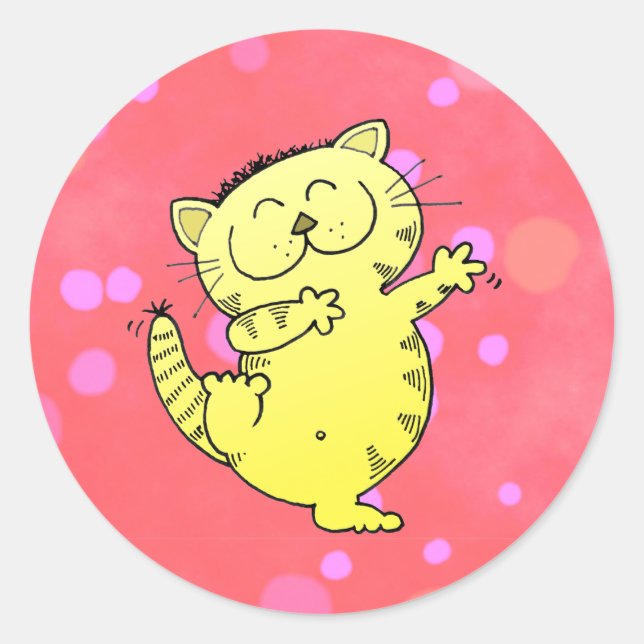 Dancing Kitten In Red Room Classic Round Sticker (Front)