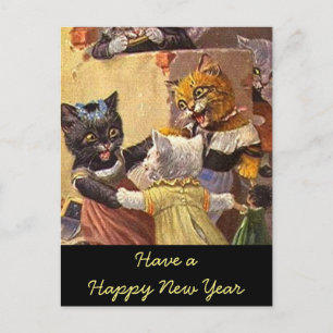 Dancing Kittens New Year Holiday Postcard