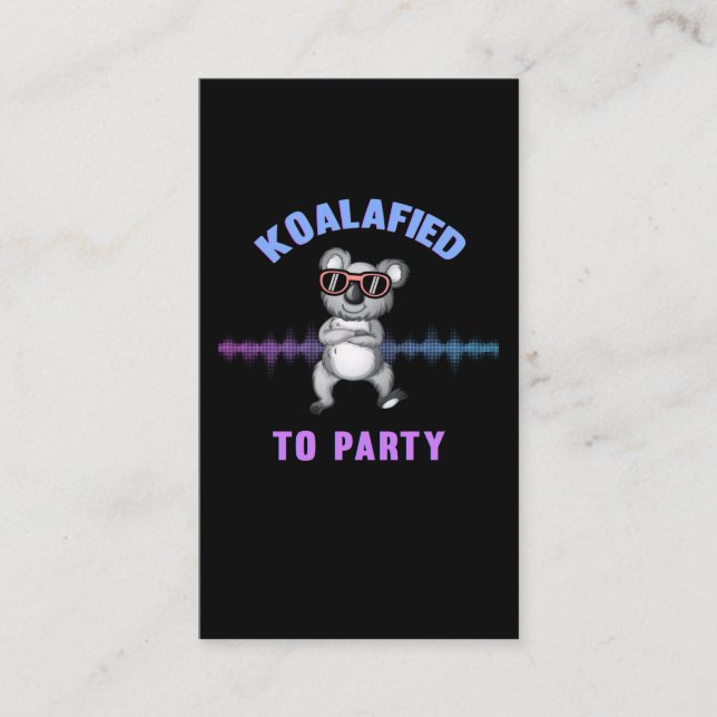 Dancing Koala Bear with Sunglasses Party Koala Business Card (Front)