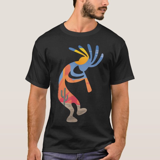 Dancing Kokopelli Southwestern USA Native American T-Shirt (Front)