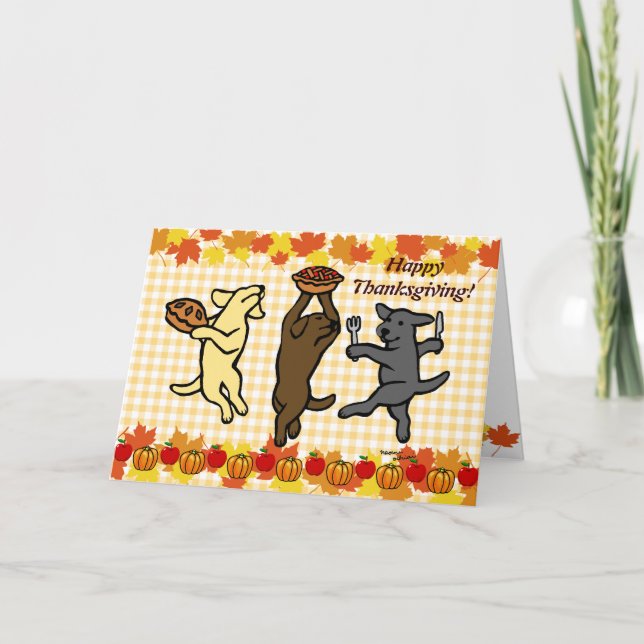 Dancing Labrador Trio Thanksgiving Holiday Card (Front)