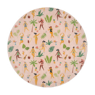 Dancing ladies, palm leaves pattern. cutting board