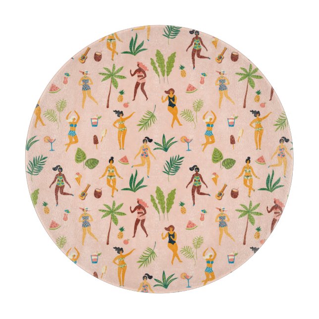 Dancing ladies, palm leaves pattern. cutting board (Front)