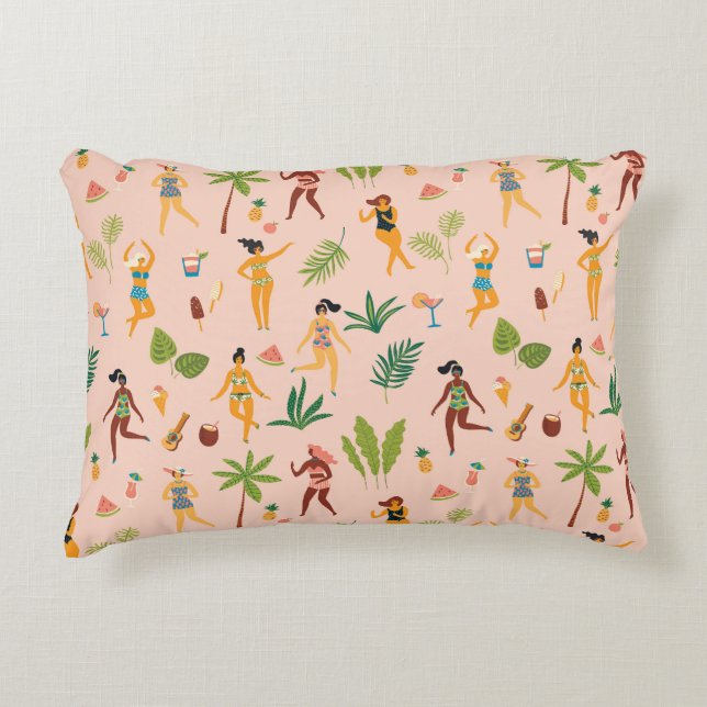 Dancing ladies, palm leaves pattern. decorative cushion (Front)