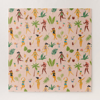 Dancing ladies, palm leaves pattern. jigsaw puzzle