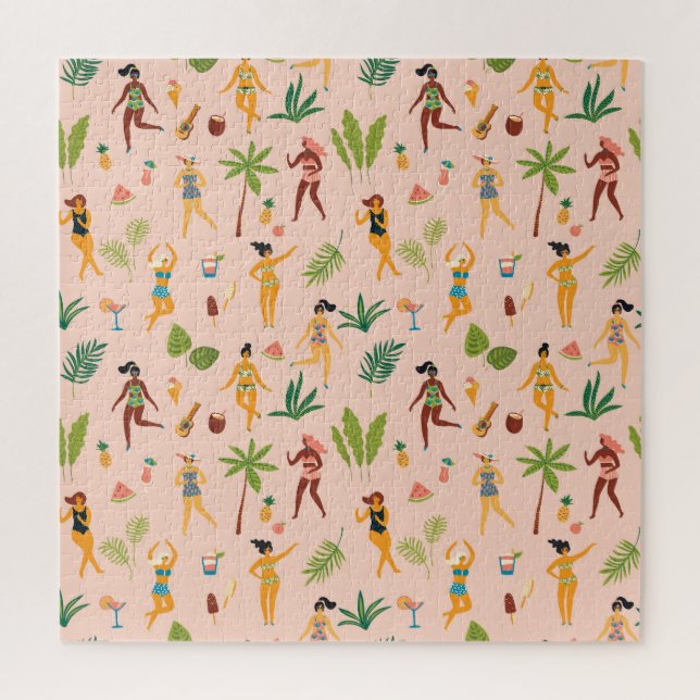 Dancing ladies, palm leaves pattern. jigsaw puzzle (Vertical)
