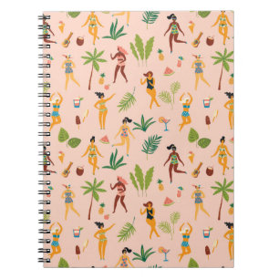Dancing ladies, palm leaves pattern. notebook