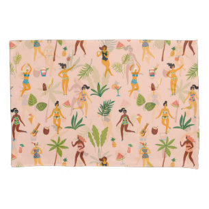 Dancing ladies, palm leaves pattern. pillowcase