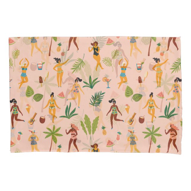 Dancing ladies, palm leaves pattern. pillowcase (Front)