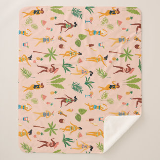 Dancing ladies, palm leaves pattern. sherpa blanket