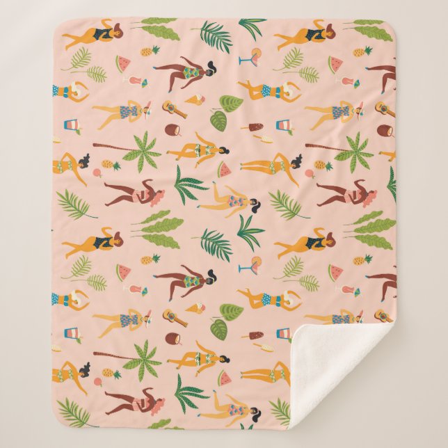Dancing ladies, palm leaves pattern. sherpa blanket (Front)