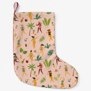 Dancing ladies, palm leaves pattern. small christmas stocking