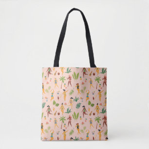 Dancing ladies, palm leaves pattern. tote bag