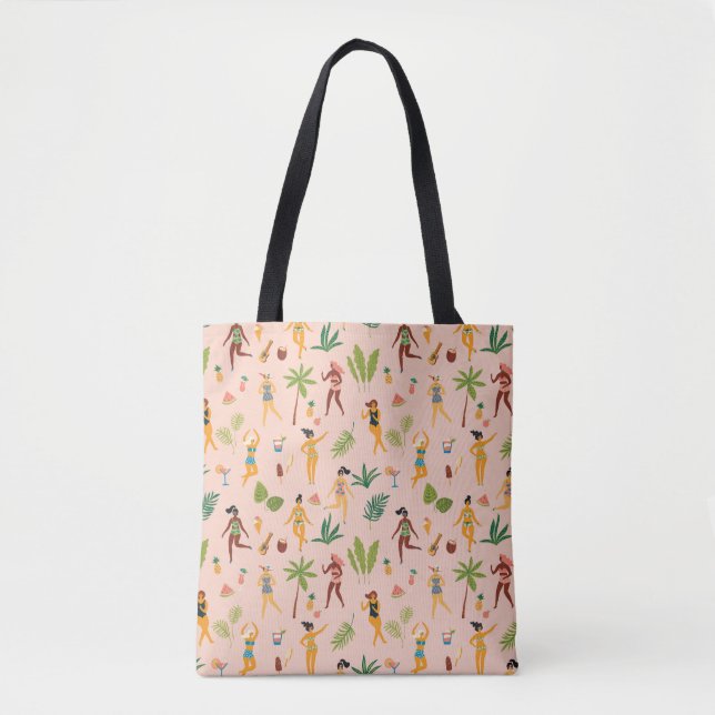 Dancing ladies, palm leaves pattern. tote bag (Front)