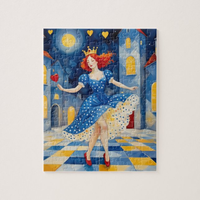 Dancing Lady With Red Hair Blue Dress Gold Crown Jigsaw Puzzle (Vertical)