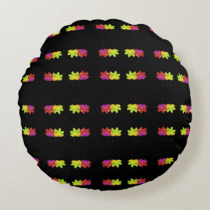 DANCING LEAF DESIGN ON BLACK    ROUND CUSHION