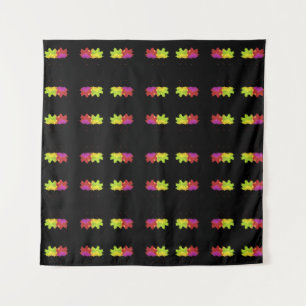 DANCING LEAF DESIGN ON BLACK TAPESTRY