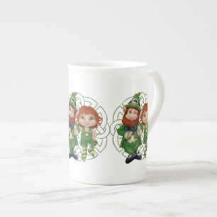 Dancing Leprecauns Pixel Art St. Patrick's Day Bone China Mug