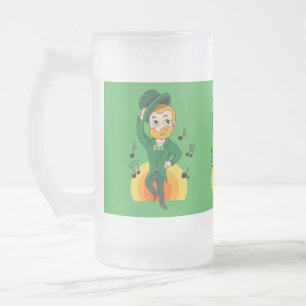 Dancing leprechaun, St. Patrick's Day cartoon Frosted Glass Beer Mug