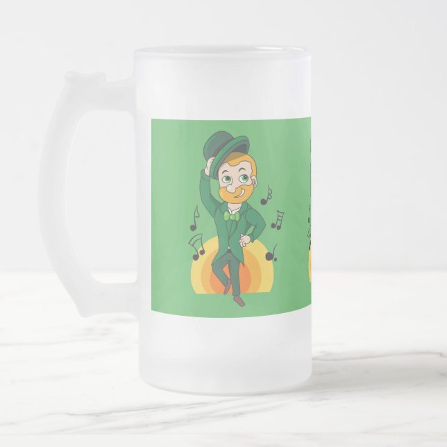 Dancing leprechaun, St. Patrick's Day cartoon  Frosted Glass Beer Mug (Left)