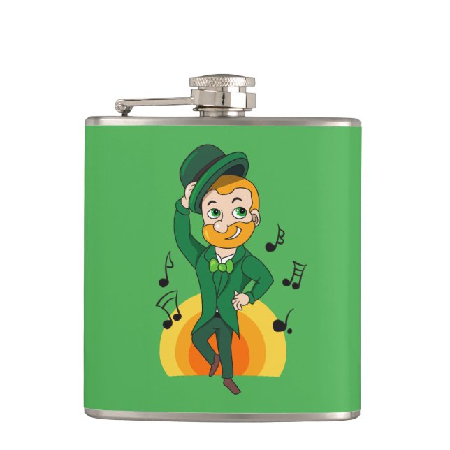 Dancing leprechaun, St. Patrick's Day cartoon  Hip Flask (Front)