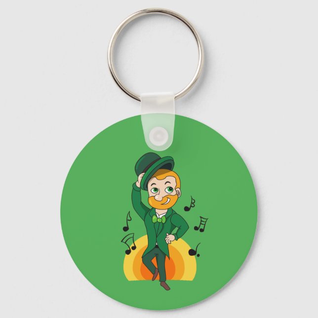 Dancing leprechaun, St. Patrick's Day cartoon  Key Ring (Front)
