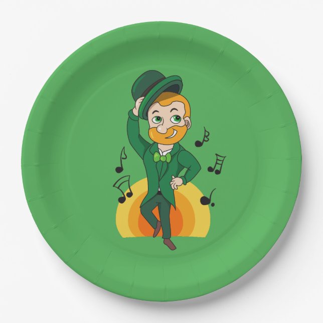 Dancing leprechaun, St. Patrick's Day cartoon  Paper Plate (Front)