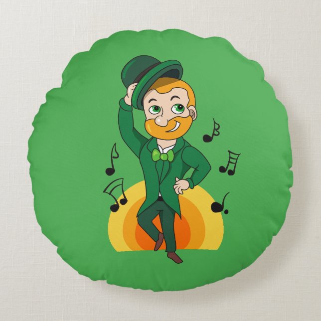 Dancing leprechaun, St. Patrick's Day cartoon  Round Cushion (Front)