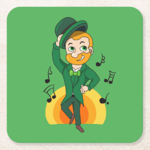 Dancing leprechaun, St. Patrick's Day cartoon Square Paper Coaster