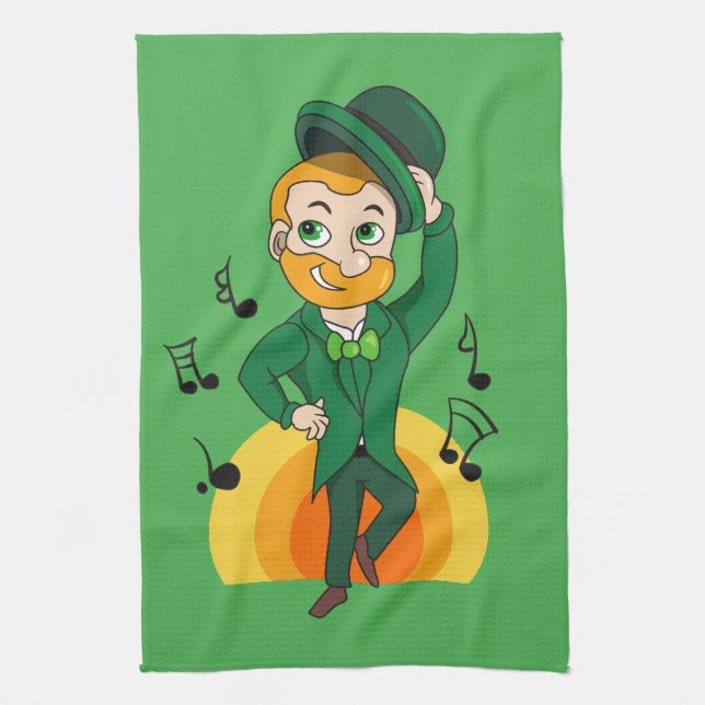 Dancing leprechaun, St. Patrick's Day cartoon  Tea Towel (Vertical)
