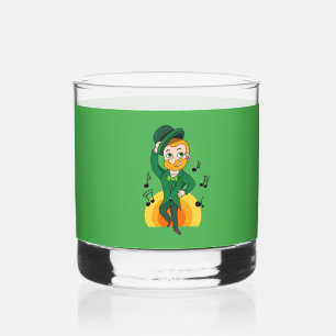 Dancing leprechaun, St. Patrick's Day cartoon  Whiskey Glass