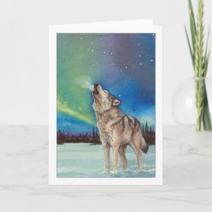 Dancing Lights howling wolf greeting card